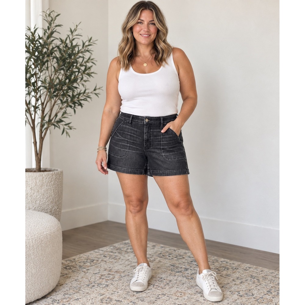 White House Black Market The Short High Rise Black Denim Shorts Women's Size 12